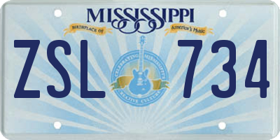 MS license plate ZSL734