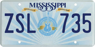 MS license plate ZSL735