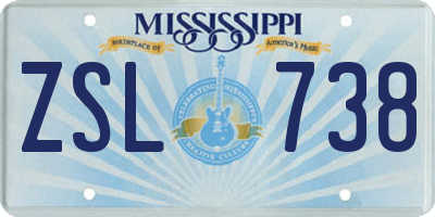 MS license plate ZSL738