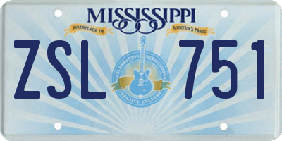 MS license plate ZSL751