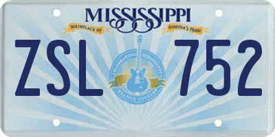 MS license plate ZSL752