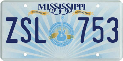 MS license plate ZSL753