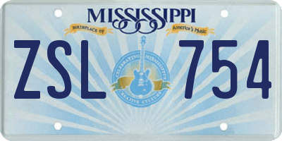 MS license plate ZSL754