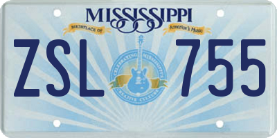 MS license plate ZSL755