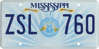 MS license plate ZSL760