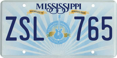 MS license plate ZSL765