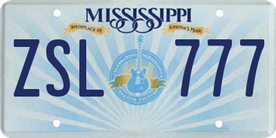 MS license plate ZSL777