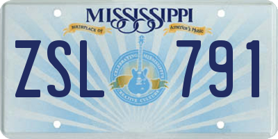 MS license plate ZSL791