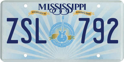 MS license plate ZSL792