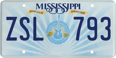MS license plate ZSL793