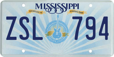 MS license plate ZSL794