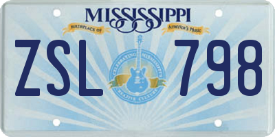 MS license plate ZSL798