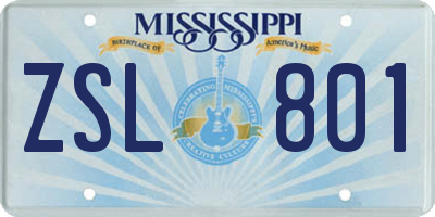 MS license plate ZSL801