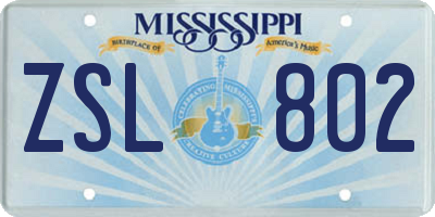 MS license plate ZSL802