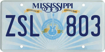 MS license plate ZSL803