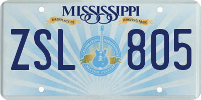 MS license plate ZSL805