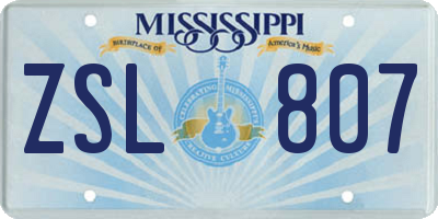 MS license plate ZSL807