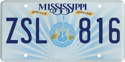 MS license plate ZSL816