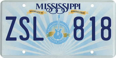MS license plate ZSL818