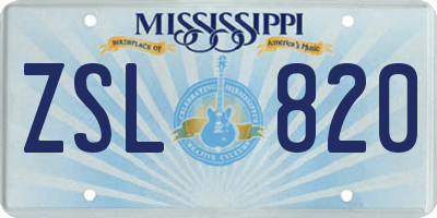 MS license plate ZSL820