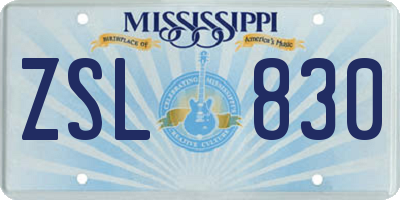 MS license plate ZSL830