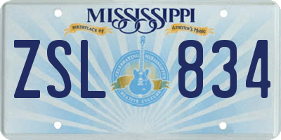 MS license plate ZSL834