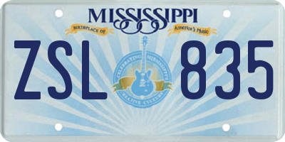 MS license plate ZSL835