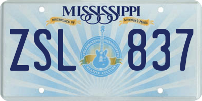 MS license plate ZSL837
