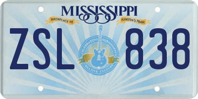 MS license plate ZSL838