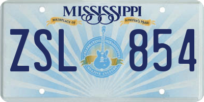 MS license plate ZSL854