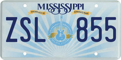 MS license plate ZSL855