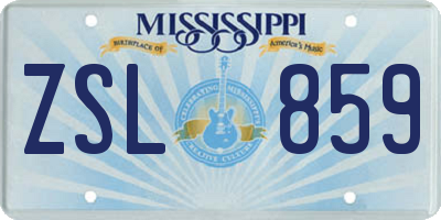MS license plate ZSL859
