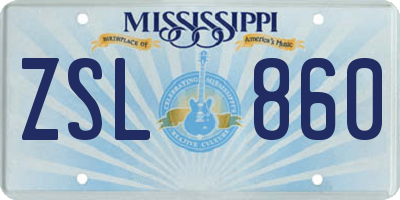 MS license plate ZSL860