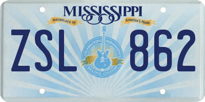 MS license plate ZSL862
