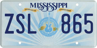 MS license plate ZSL865