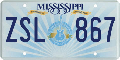 MS license plate ZSL867