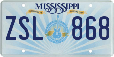 MS license plate ZSL868