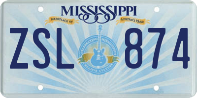 MS license plate ZSL874