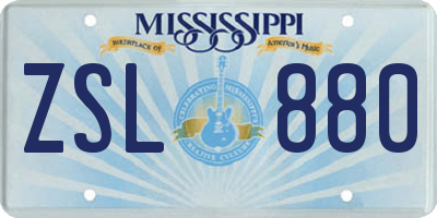 MS license plate ZSL880