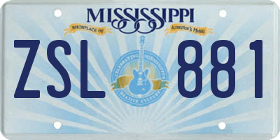 MS license plate ZSL881