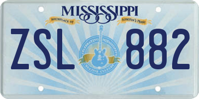 MS license plate ZSL882