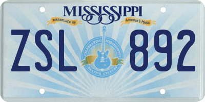 MS license plate ZSL892