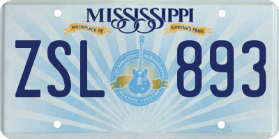 MS license plate ZSL893