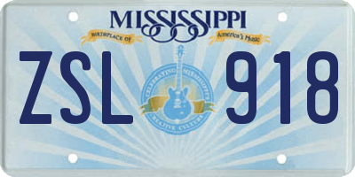 MS license plate ZSL918