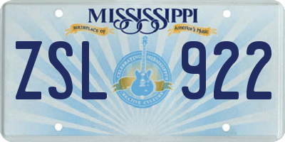 MS license plate ZSL922