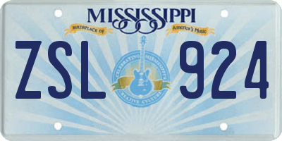MS license plate ZSL924