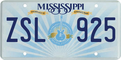 MS license plate ZSL925