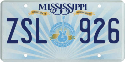 MS license plate ZSL926