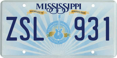 MS license plate ZSL931