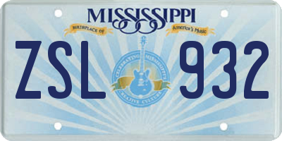 MS license plate ZSL932